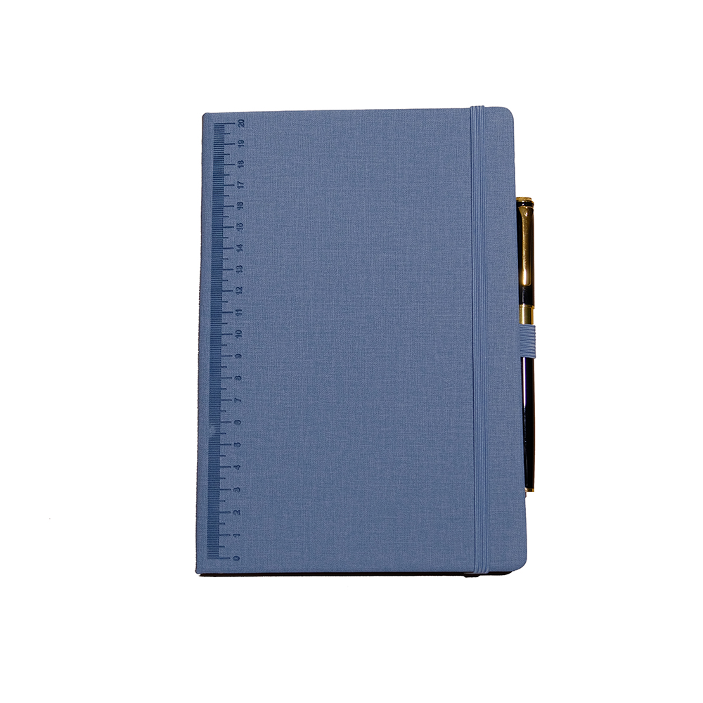Notebook de tapa dura PU con correas con bolígrafo