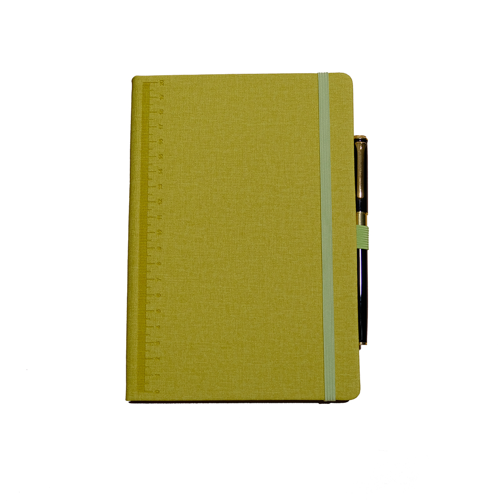 Notebook de tapa dura PU con correas con bolígrafo